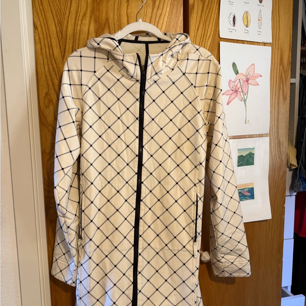 Lululemon Athletica Cream Checkered Trench Coat